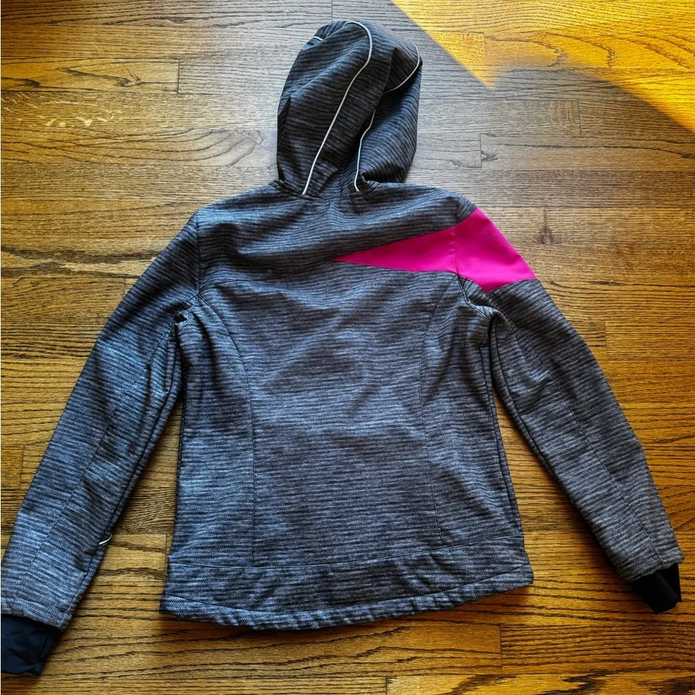 SNOZU Grey Pink HOODED JACKET with PINK‎ FLEECE LINING Girls Size large 14-16